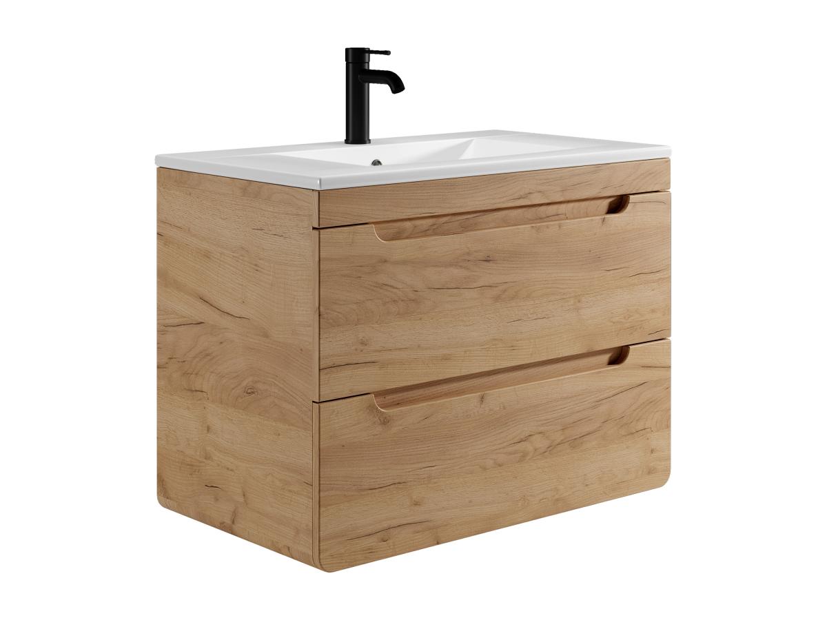 Waschbeckenunterschrank hängend mit Einbauwaschbecken - Holzfarben - 80 cm günstig online kaufen