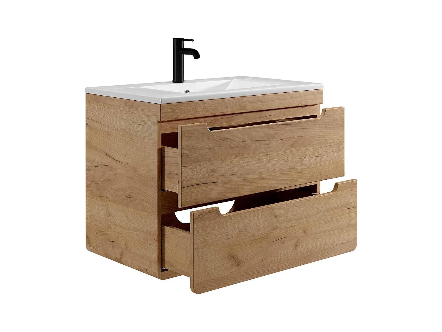 Meuble de salle de bain suspendu avec vasque à encastrer - Coloris naturel - 80 cm - ARUBA