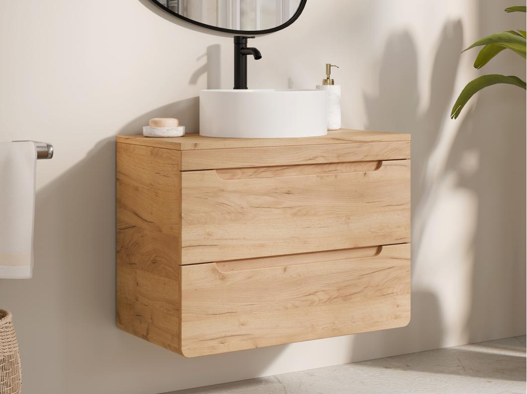 Meuble sous vasque suspendu avec planche - 80 cm - Naturel clair - ARUBA