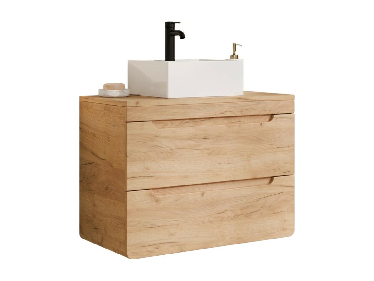 Waschbeckenunterschrank hängend mit quadratischem Aufsatzwaschbecken - Holz günstig online kaufen