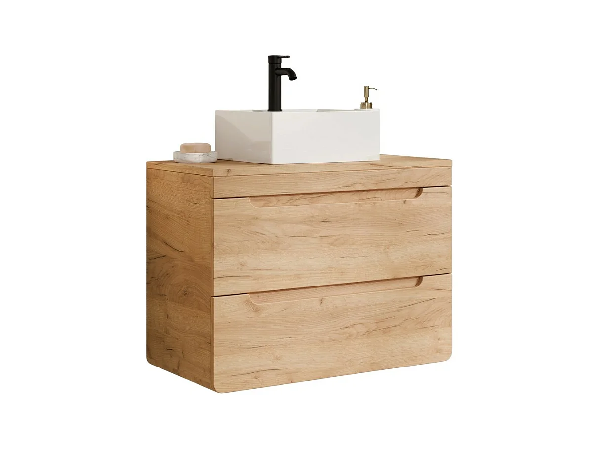 Hangmeubel voor badkamer met vierkante opbouwwastafel - Naturel - 80 cm - ARUBA