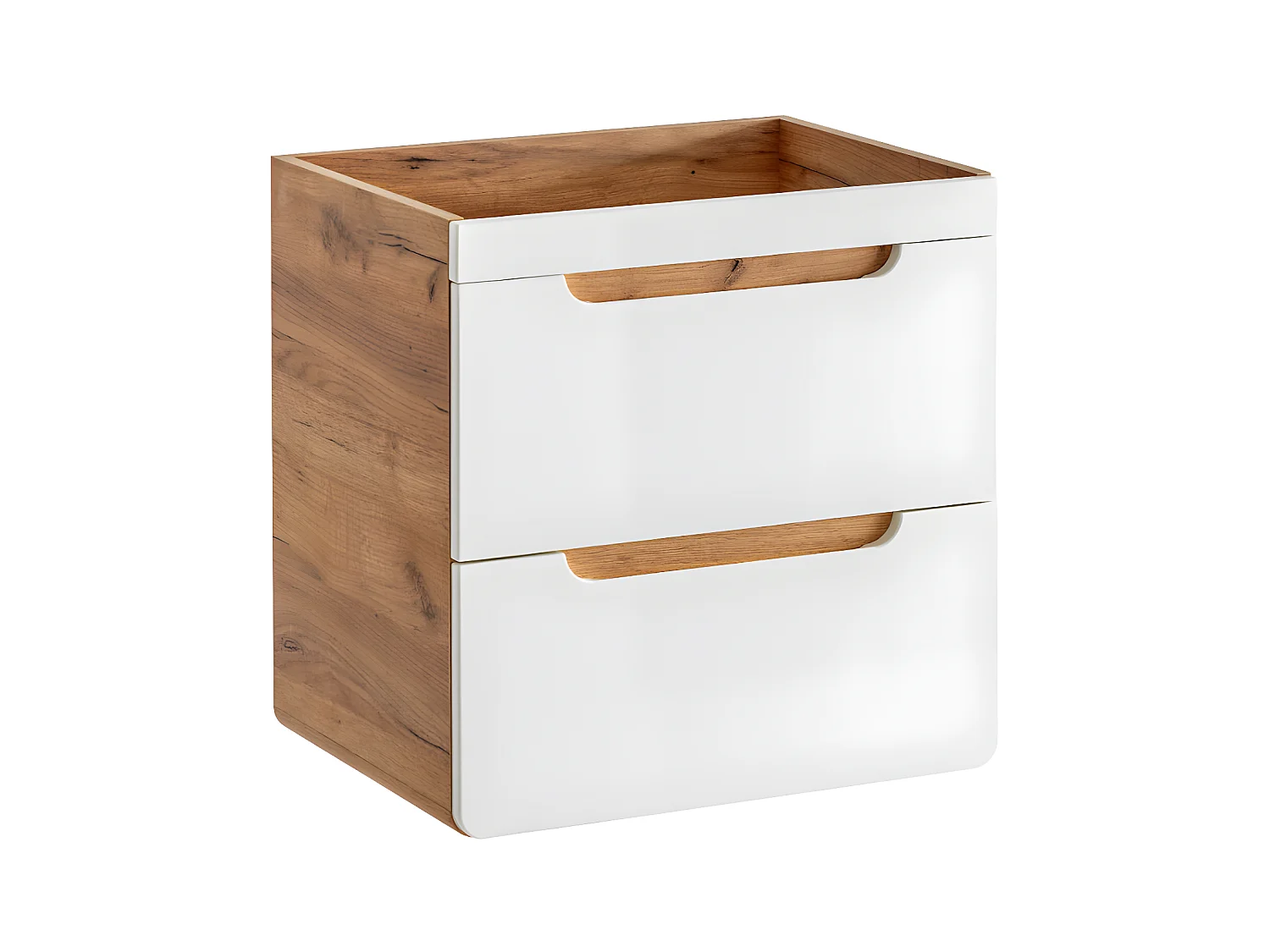 Meuble de salle de bain suspendu avec vasque à encastrer et colonne - Coloris naturel et blanc - 60 cm - ARUBA