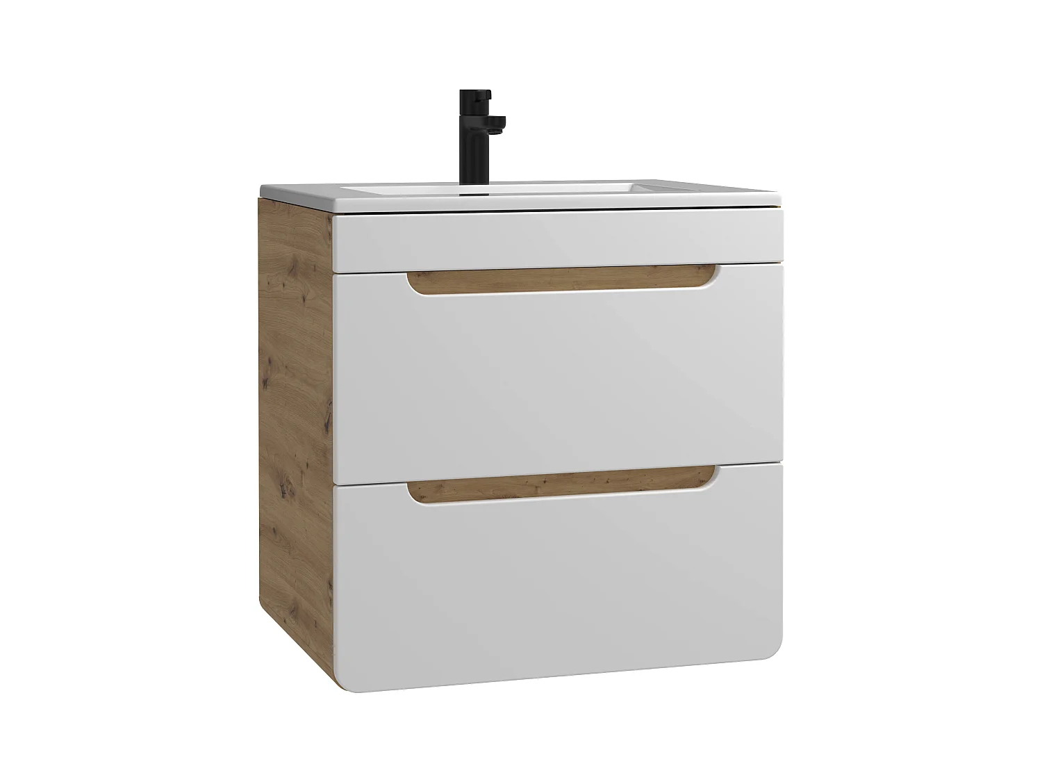 Meuble de salle de bain suspendu avec vasque à encastrer et colonne - Coloris naturel et blanc - 60 cm - ARUBA