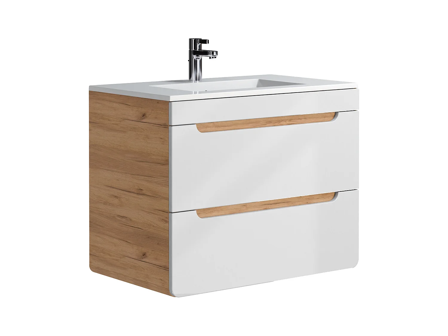 Meuble de salle de bain suspendu avec vasque à encastrer et colonne - Coloris naturel et blanc - 80 cm - ARUBA
