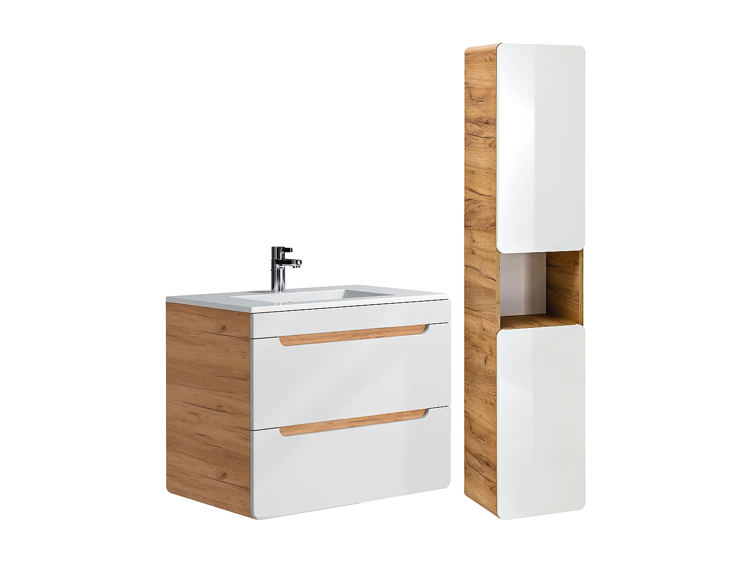 Móvel de casa de banho suspenso com lavatório de encastrar e coluna cor natural e branco 80 cm - ARUBA