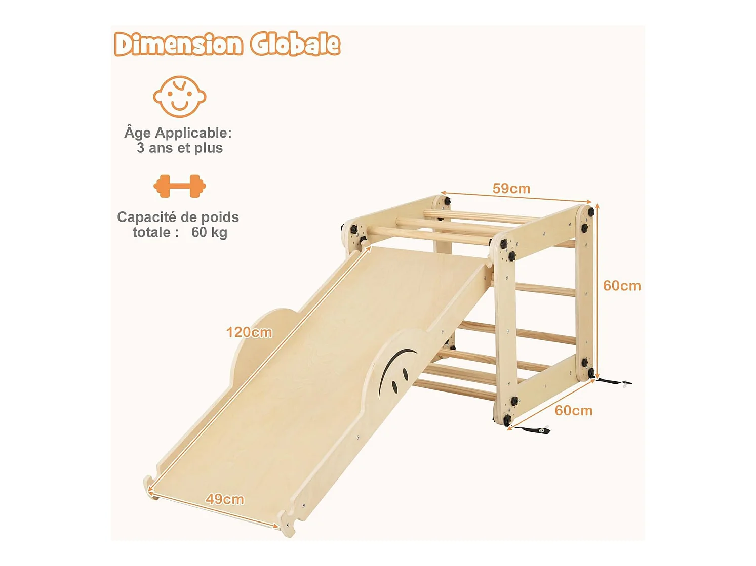 5 en 1 Échelle d'escalade Montessori Enfant avec Rampe, Triangle d'escalade Pliable en Bois avec Toboggan & Bascule, Charge 60kg pour Enfant de 3 Ans+(Girs)