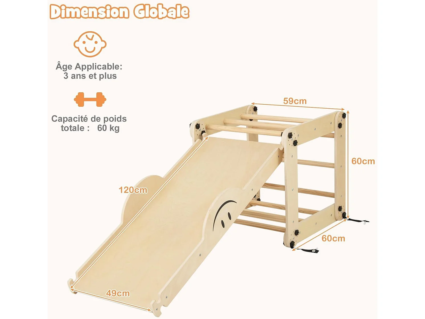5 en 1 Échelle d'escalade Montessori Enfant avec Rampe, Triangle d'escalade Pliable en Bois avec Toboggan & Bascule, Charge 60kg pour Enfant de 3 Ans+(Girs)