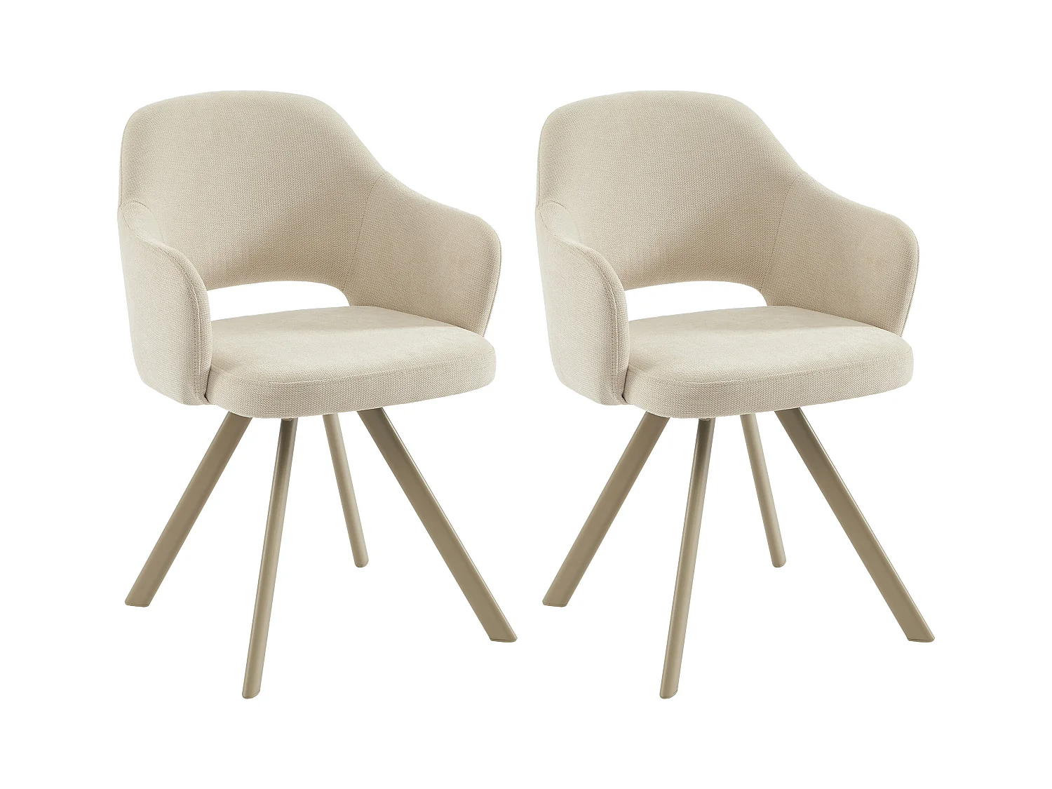 Lot de 2 chaises pivotantes en tissu tweed et métal beige - Crème - RASEMA