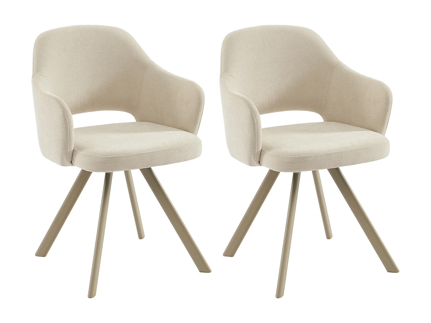 Lot de 2 chaises pivotantes en tissu tweed et métal beige - Crème - RASEMA
