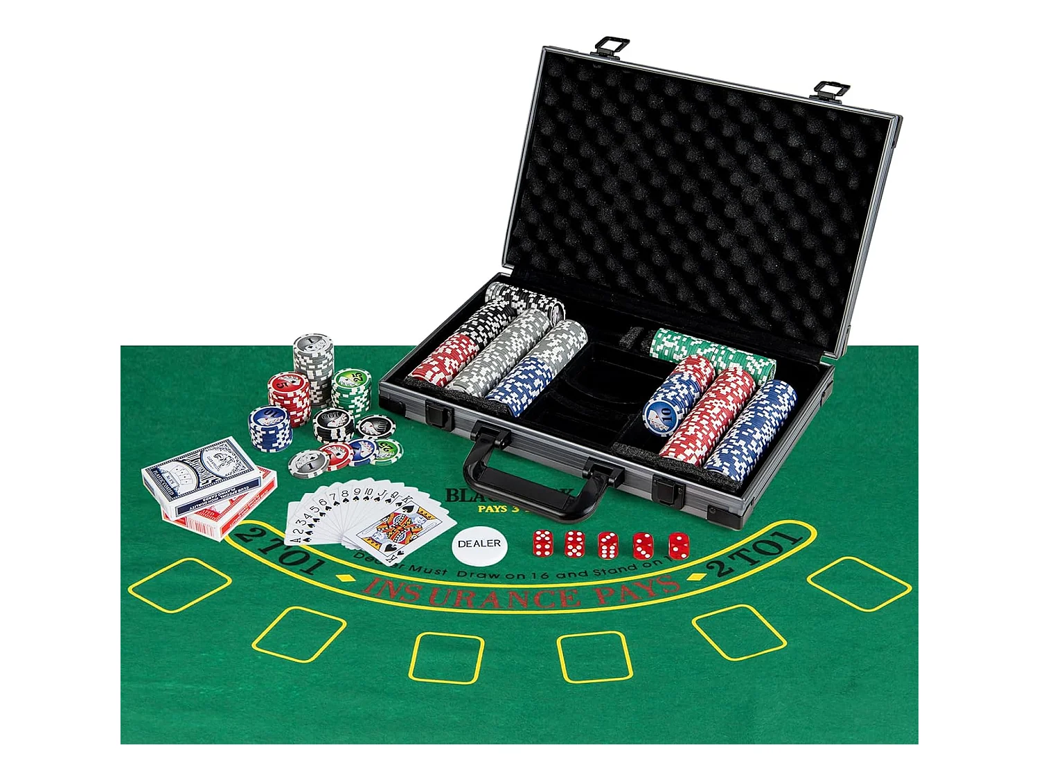 Mallette de Poker en Aluminium avec 400 Jetons & 2 Jeux de Cartes & 5 Dés, Coffret de Poker Verrouillable avec 1 Dealer & Tapis en Feutre & 2 Clés
