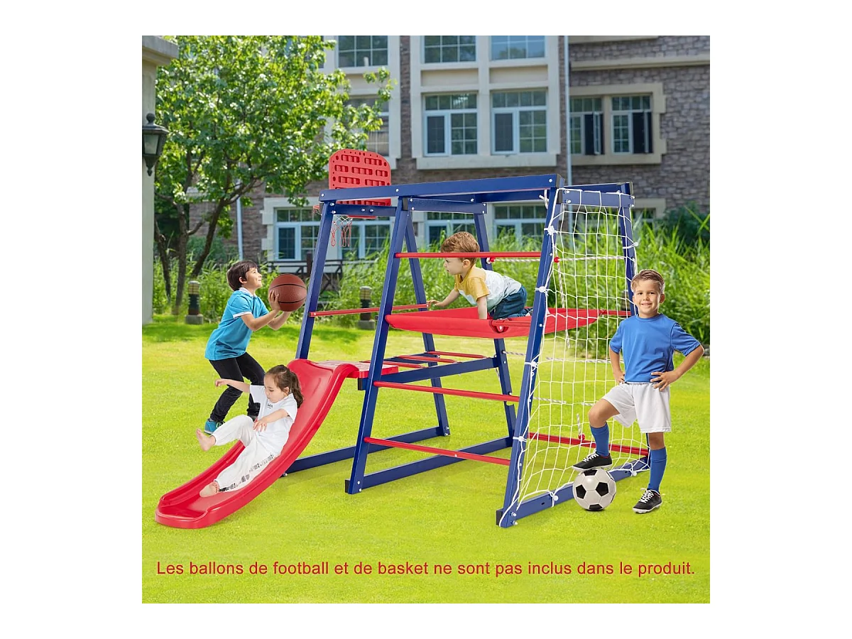 7 en 1 Aire de Jeux d’Escalade Enfant avec Toboggan & Panier de Basketball, Jouet d’Escalade Montessori avec 2 Plateforme,  Charge 120kg pour Enfants de 3-7 Ans