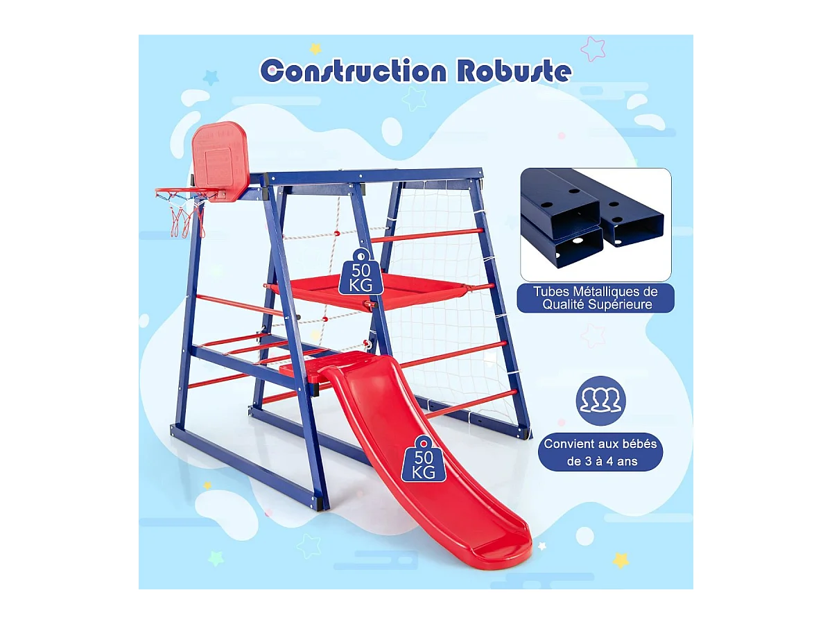7 en 1 Aire de Jeux d’Escalade Enfant avec Toboggan & Panier de Basketball, Jouet d’Escalade Montessori avec 2 Plateforme,  Charge 120kg pour Enfants de 3-7 Ans