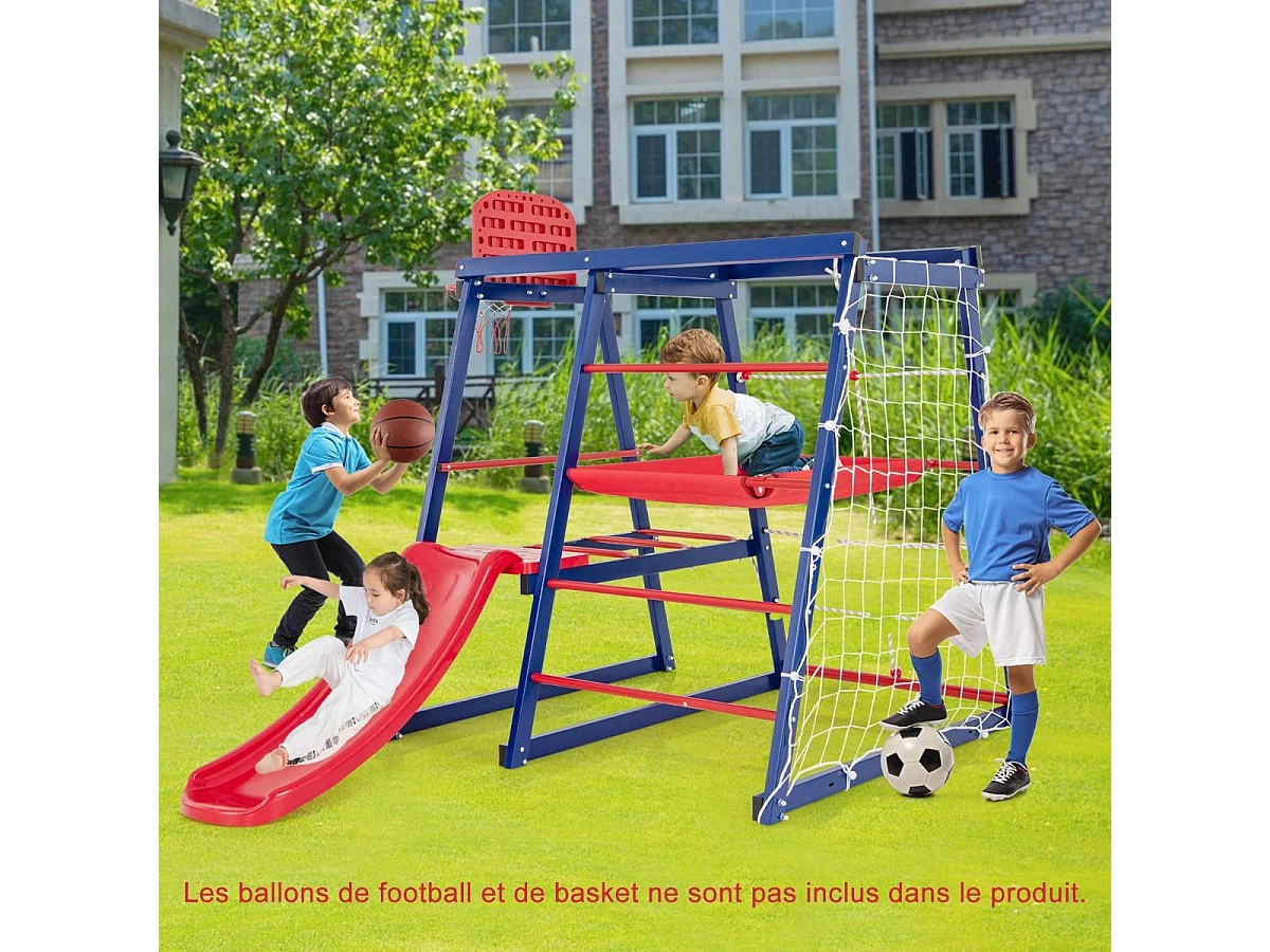 7 en 1 Aire de Jeux d’Escalade Enfant avec Toboggan & Panier de Basketball, Jouet d’Escalade Montessori avec 2 Plateforme,  Charge 120kg pour Enfants de 3-7 Ans