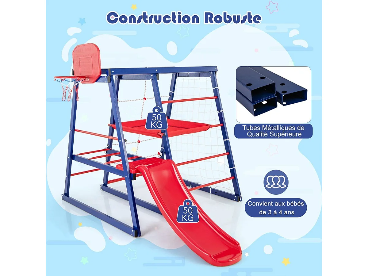 7 en 1 Aire de Jeux d’Escalade Enfant avec Toboggan & Panier de Basketball, Jouet d’Escalade Montessori avec 2 Plateforme,  Charge 120kg pour Enfants de 3-7 Ans