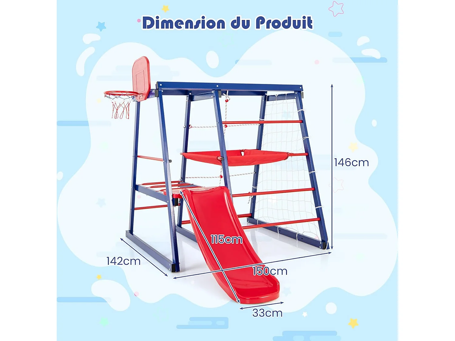 7 en 1 Aire de Jeux d’Escalade Enfant avec Toboggan & Panier de Basketball, Jouet d’Escalade Montessori avec 2 Plateforme,  Charge 120kg pour Enfants de 3-7 Ans