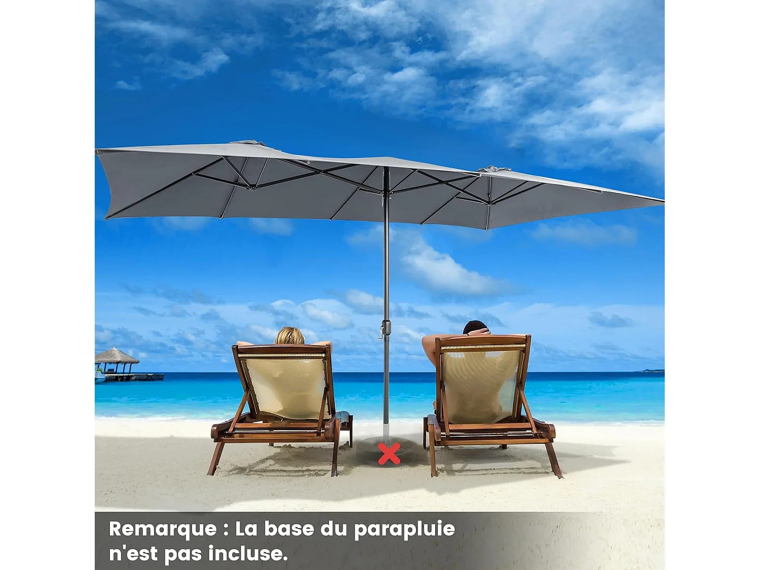 Parasol de Jardin 426 x 260 CM XXL, Parasol Terrasse à 10 côtes Cadre Métal Poignée Manivelle Sommet Ventilé, Grand Parasol Double Jumeau Gris)