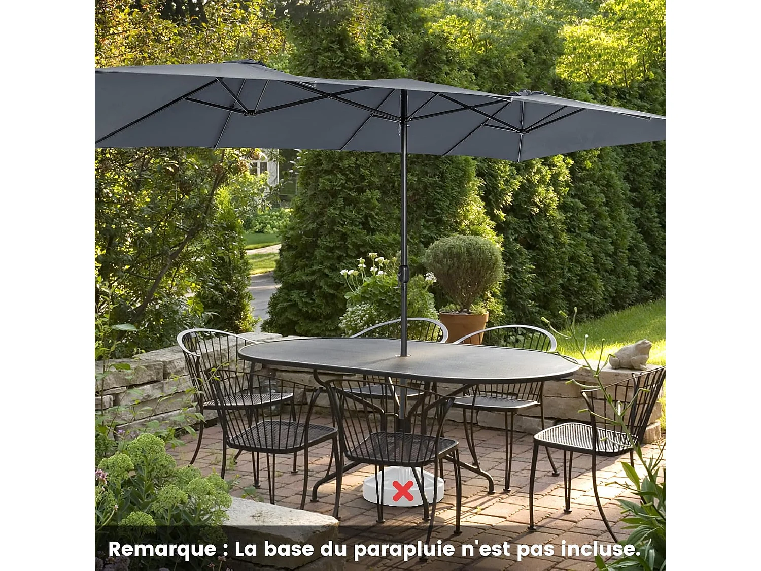 Parasol de Jardin 426 x 260 CM XXL, Parasol Terrasse à 10 côtes Cadre Métal Poignée Manivelle Sommet Ventilé, Grand Parasol Double Jumeau Gris)