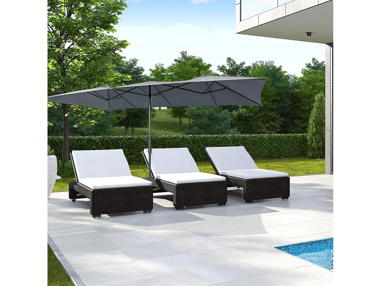 Parasol de Jardin 426 x 260 CM XXL, Parasol Terrasse à 10 côtes Cadre Métal Poignée Manivelle Sommet Ventilé, Grand Parasol Double Jumeau Gris)