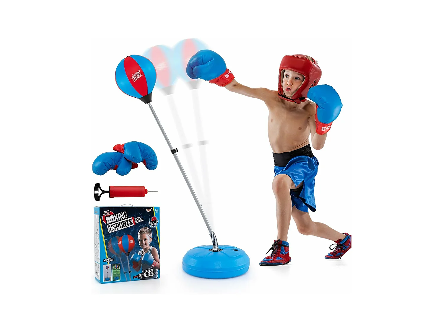 Punchingball sur Pied avec Hauteur Adjustable 120-154CM, Sac de Frappe pour Enfants 8 Ans+ et Adultes, pour Forme Physique et Relâcher la Pression (Bleu)