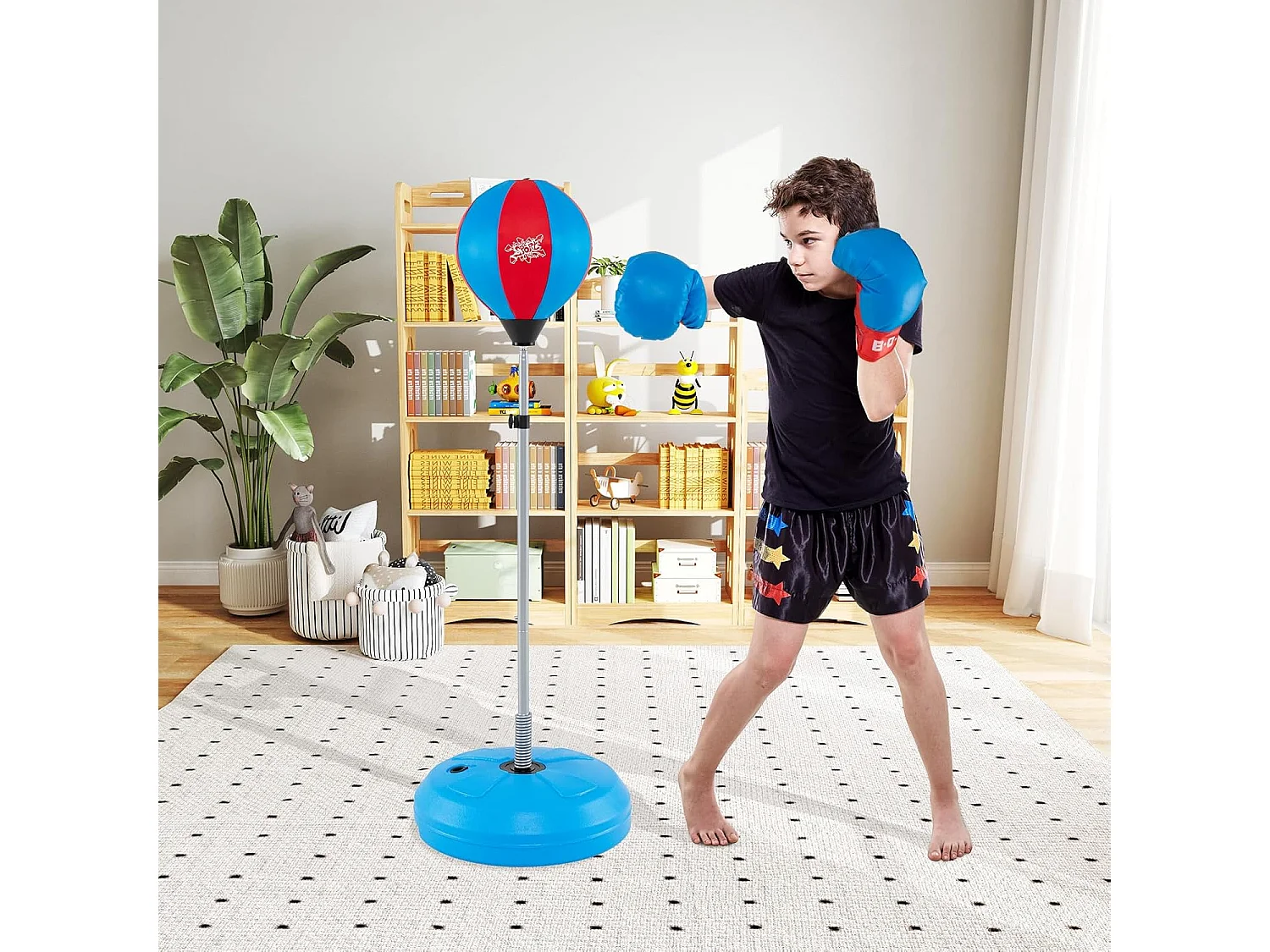 Punchingball sur Pied avec Hauteur Adjustable 120-154CM, Sac de Frappe pour Enfants 8 Ans+ et Adultes, pour Forme Physique et Relâcher la Pression (Bleu)