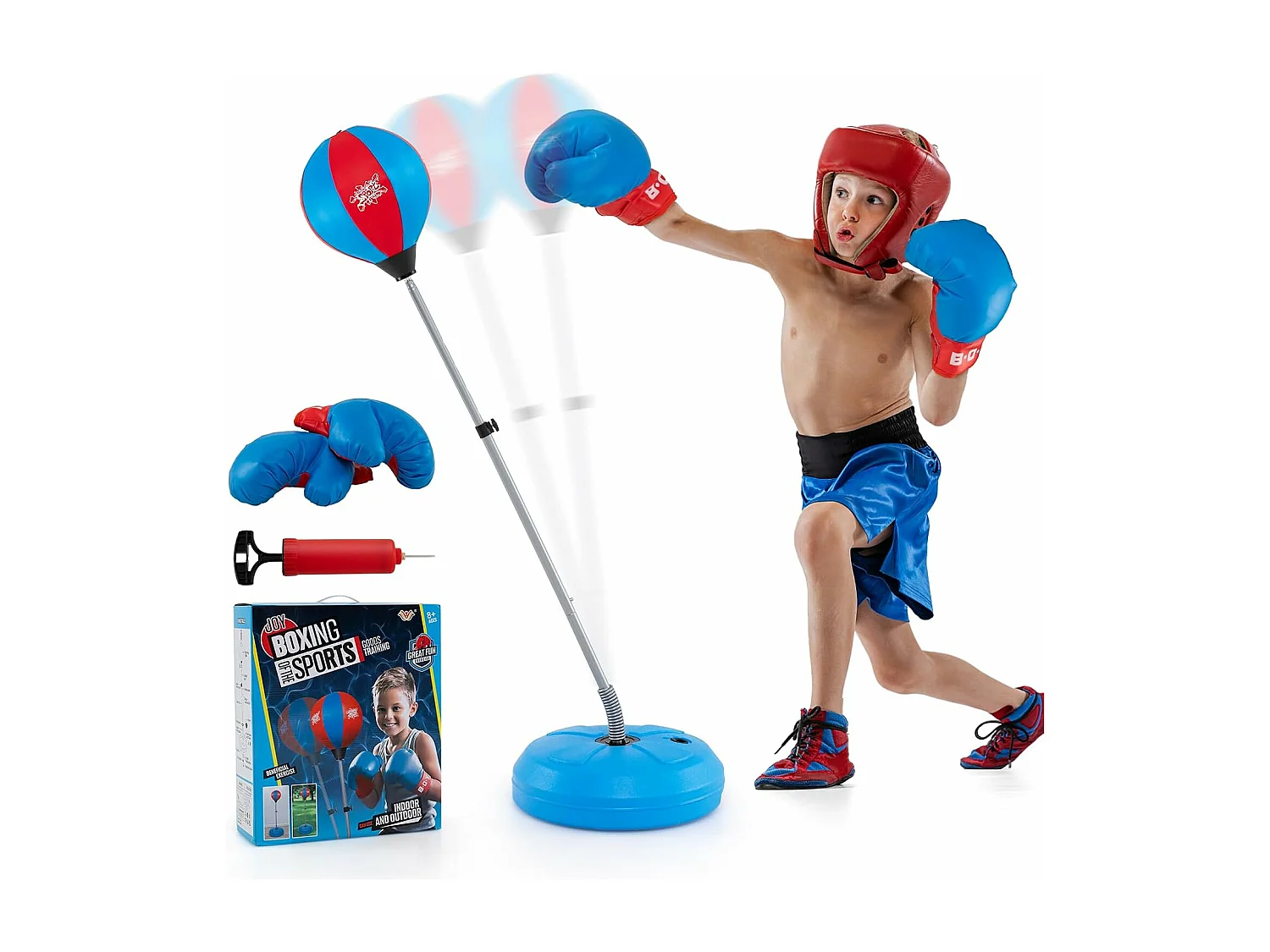 Punchingball sur Pied avec Hauteur Adjustable 120-154CM, Sac de Frappe pour Enfants 8 Ans+ et Adultes, pour Forme Physique et Relâcher la Pression (Bleu)