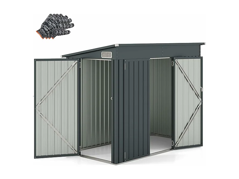 Abri de Jardin en Métal 4㎡, Cabane Jardin Exterieur en Acier Galvanisé 5,7 m³ avec Loquet, Porte avec Serrure et clé, Toit en Pente, 4 Gants, 2 Trous d’Aérations