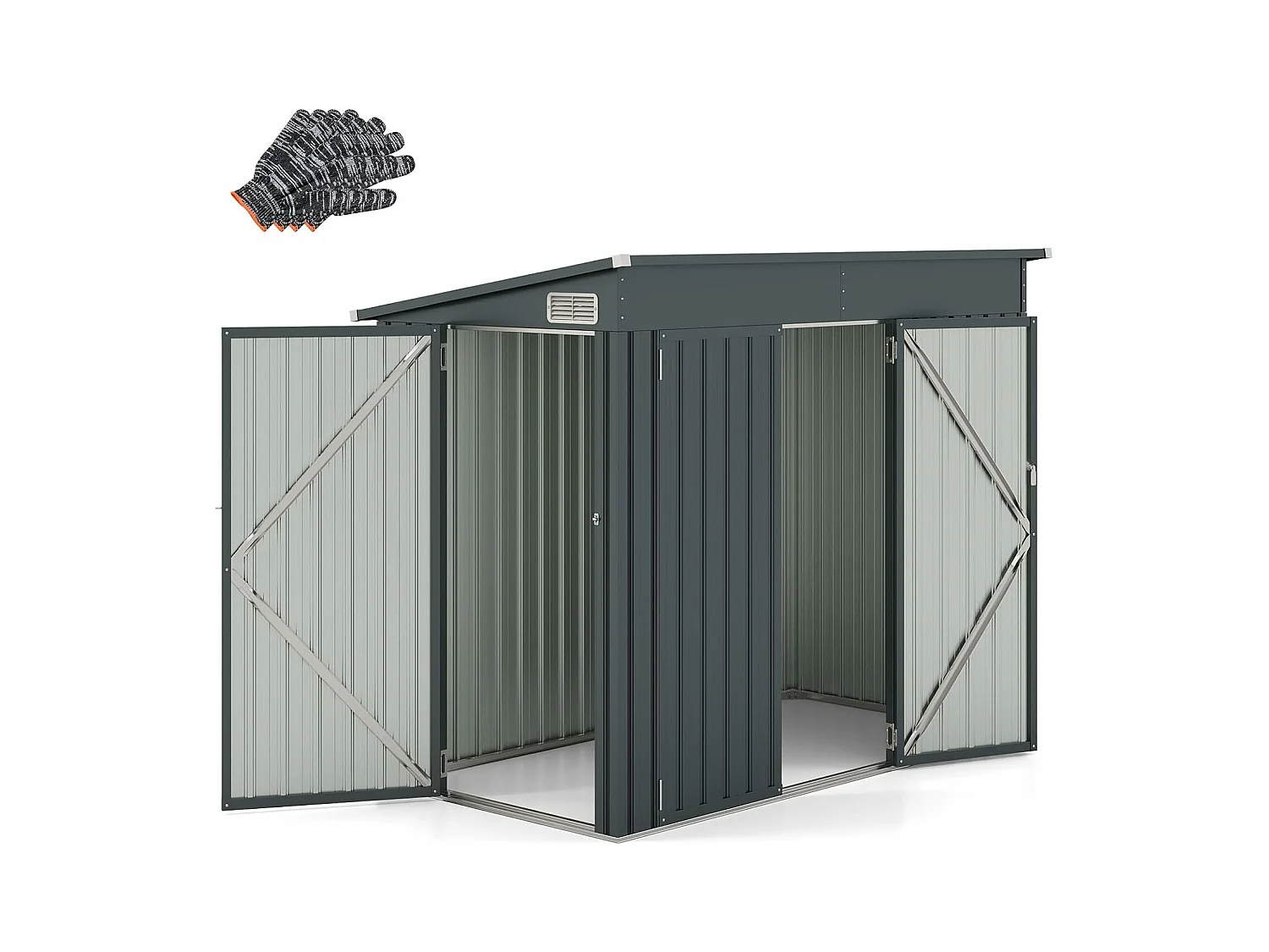 Abri de Jardin en Métal 4㎡, Cabane Jardin Exterieur en Acier Galvanisé 5,7 m³ avec Loquet, Porte avec Serrure et clé, Toit en Pente, 4 Gants, 2 Trous d’Aérations