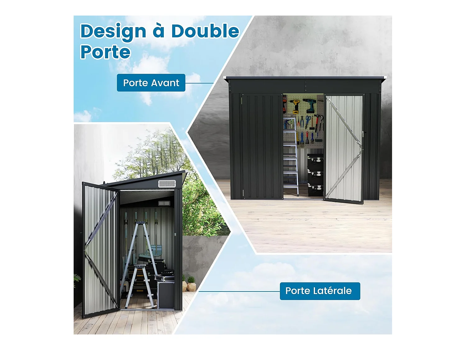 Abri de Jardin en Métal 4㎡, Cabane Jardin Exterieur en Acier Galvanisé 5,7 m³ avec Loquet, Porte avec Serrure et clé, Toit en Pente, 4 Gants, 2 Trous d’Aérations