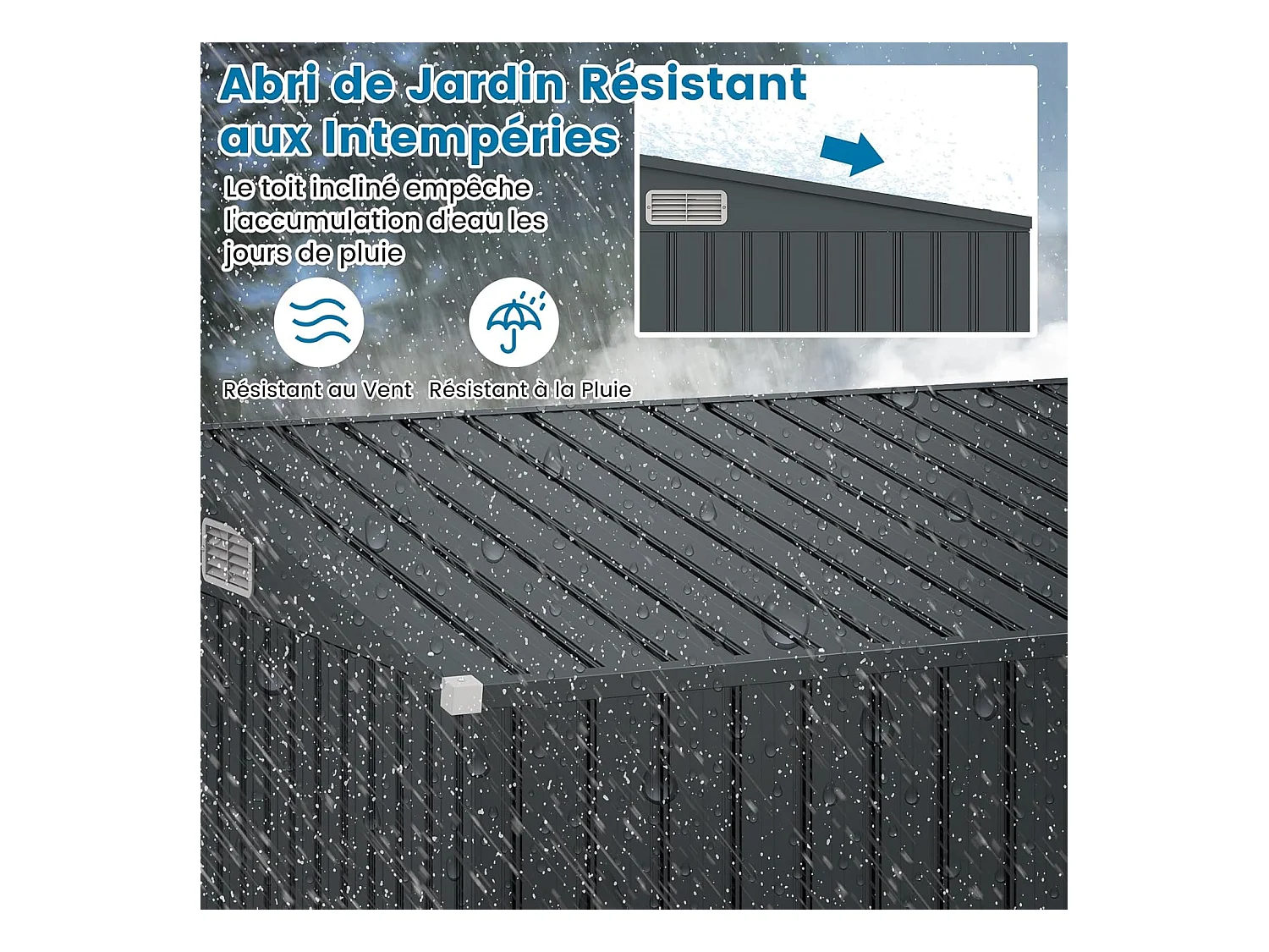 Abri de Jardin en Métal 4㎡, Cabane Jardin Exterieur en Acier Galvanisé 5,7 m³ avec Loquet, Porte avec Serrure et clé, Toit en Pente, 4 Gants, 2 Trous d’Aérations