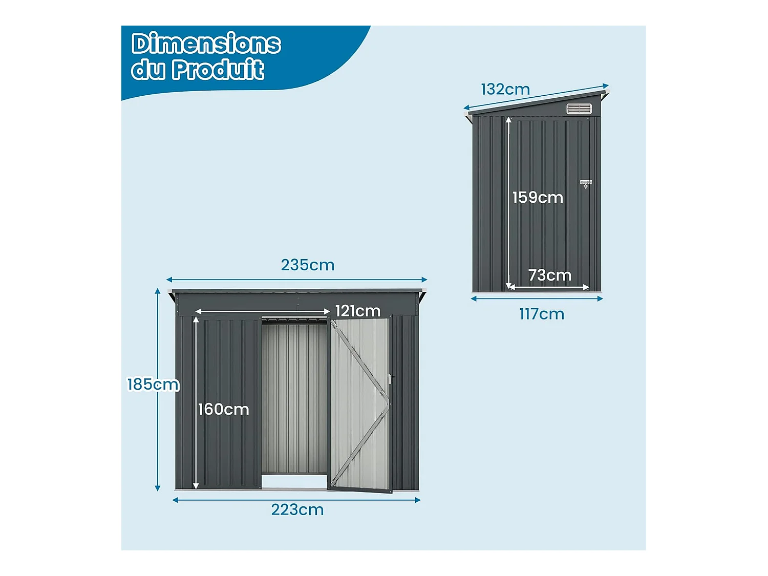 Abri de Jardin en Métal 4㎡, Cabane Jardin Exterieur en Acier Galvanisé 5,7 m³ avec Loquet, Porte avec Serrure et clé, Toit en Pente, 4 Gants, 2 Trous d’Aérations
