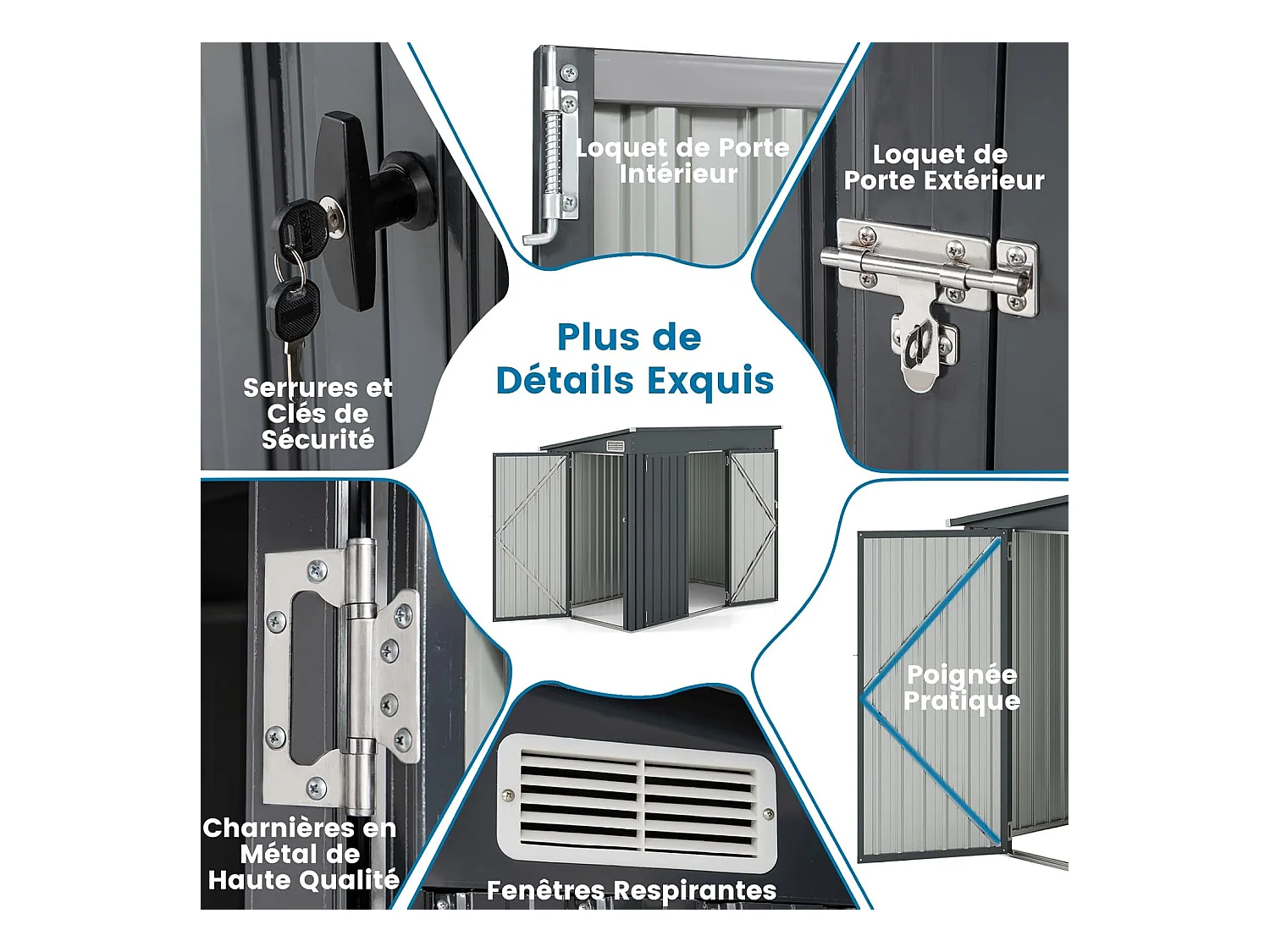 Abri de Jardin en Métal 4㎡, Cabane Jardin Exterieur en Acier Galvanisé 5,7 m³ avec Loquet, Porte avec Serrure et clé, Toit en Pente, 4 Gants, 2 Trous d’Aérations