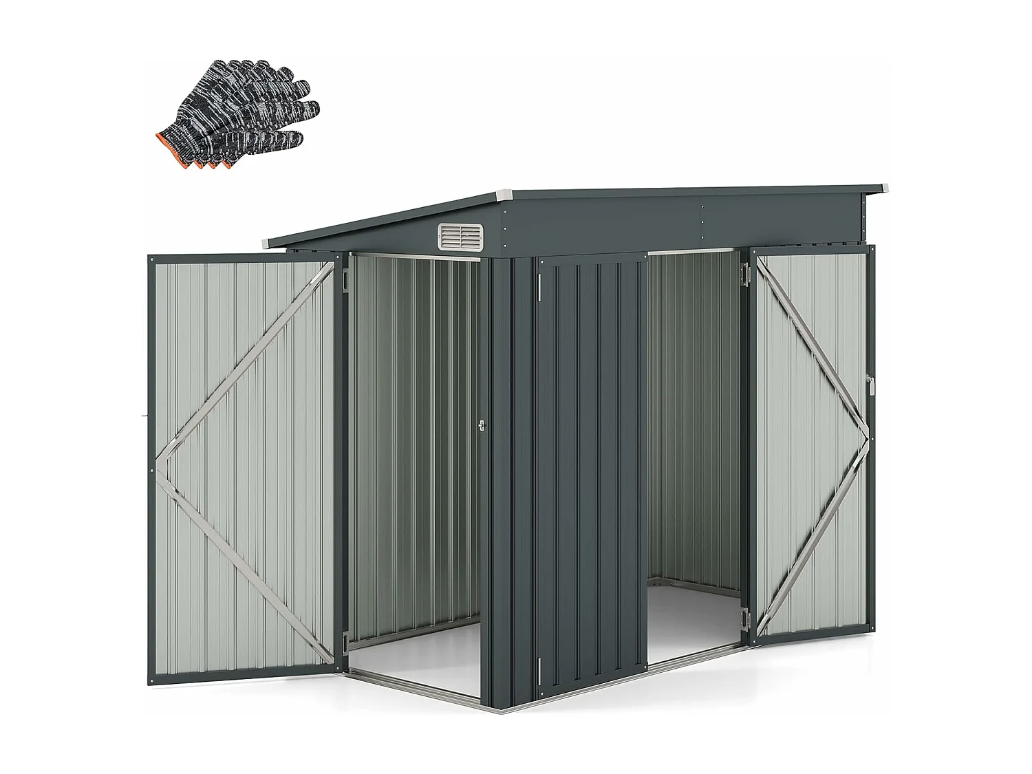 Abri de Jardin en Métal 4㎡, Cabane Jardin Exterieur en Acier Galvanisé 5,7 m³ avec Loquet, Porte avec Serrure et clé, Toit en Pente, 4 Gants, 2 Trous d’Aérations
