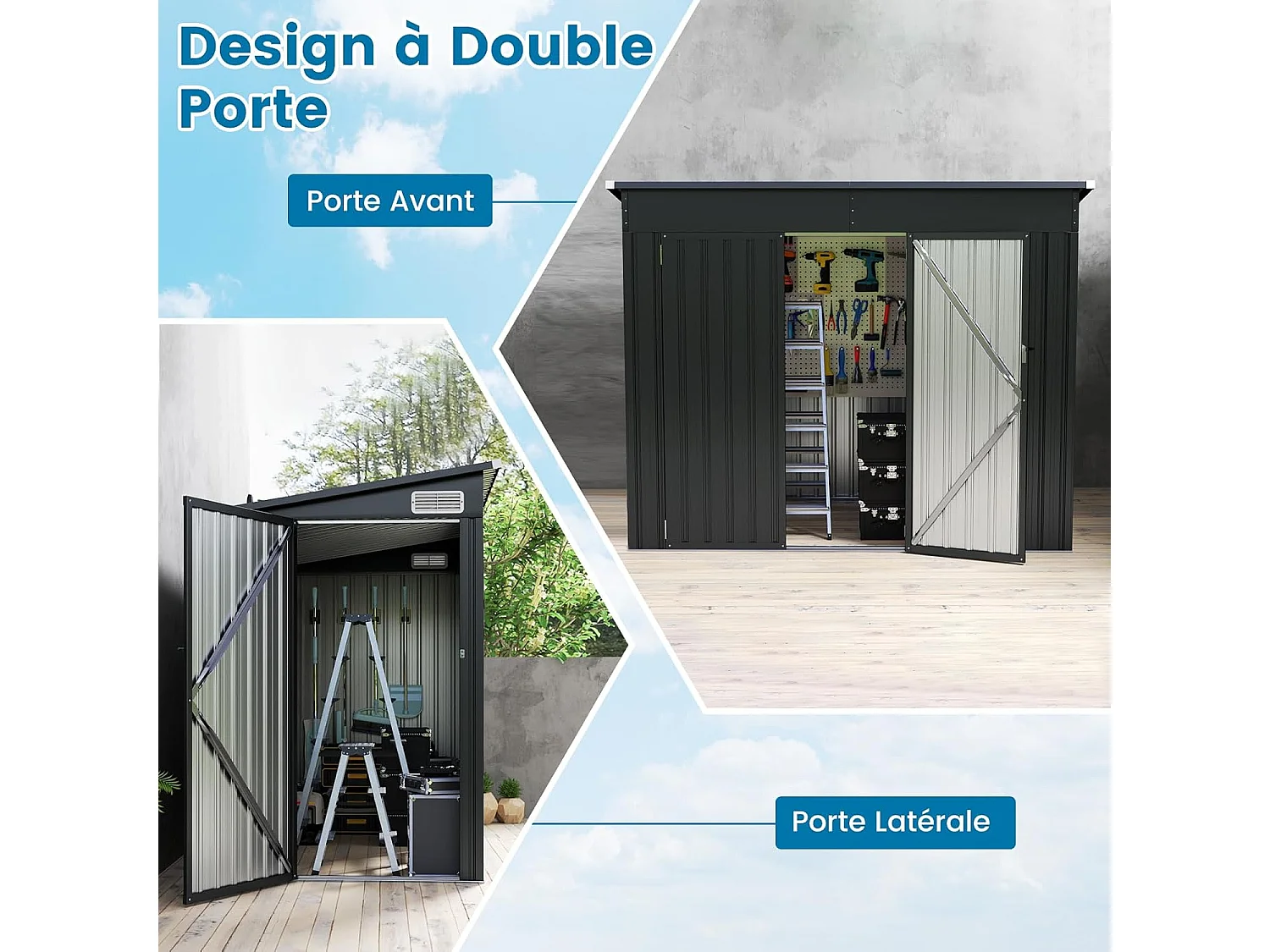 Abri de Jardin en Métal 4㎡, Cabane Jardin Exterieur en Acier Galvanisé 5,7 m³ avec Loquet, Porte avec Serrure et clé, Toit en Pente, 4 Gants, 2 Trous d’Aérations