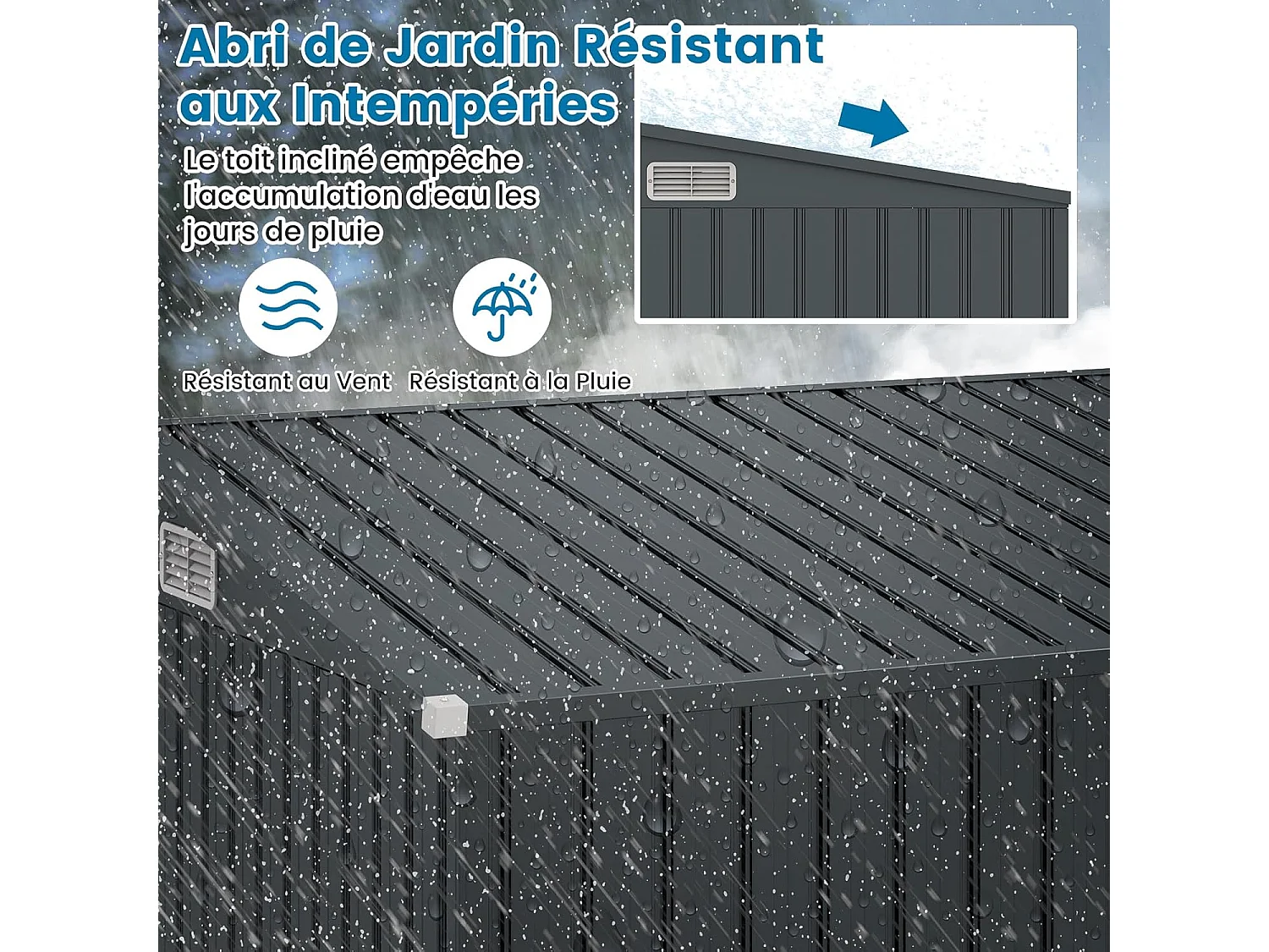 Abri de Jardin en Métal 4㎡, Cabane Jardin Exterieur en Acier Galvanisé 5,7 m³ avec Loquet, Porte avec Serrure et clé, Toit en Pente, 4 Gants, 2 Trous d’Aérations