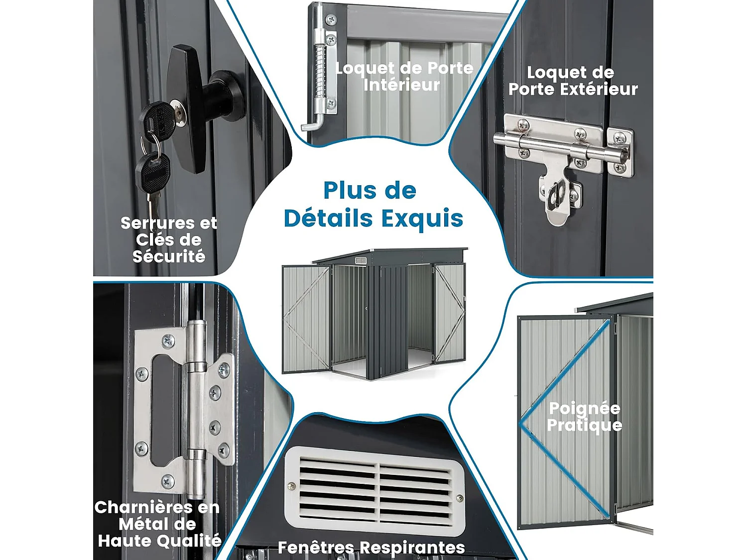 Abri de Jardin en Métal 4㎡, Cabane Jardin Exterieur en Acier Galvanisé 5,7 m³ avec Loquet, Porte avec Serrure et clé, Toit en Pente, 4 Gants, 2 Trous d’Aérations