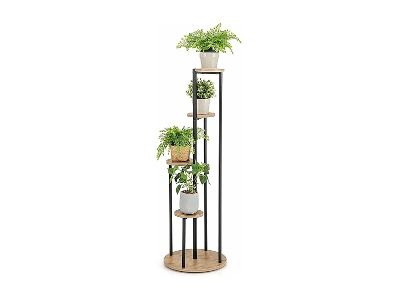 Support pour Plantes d'Intérieur à 4 Niveaux, Etagère d'Angle de H125 CM pour Plantes en Pot, Étagère à Fleurs avec Structure en Métal Doré (Naturel)