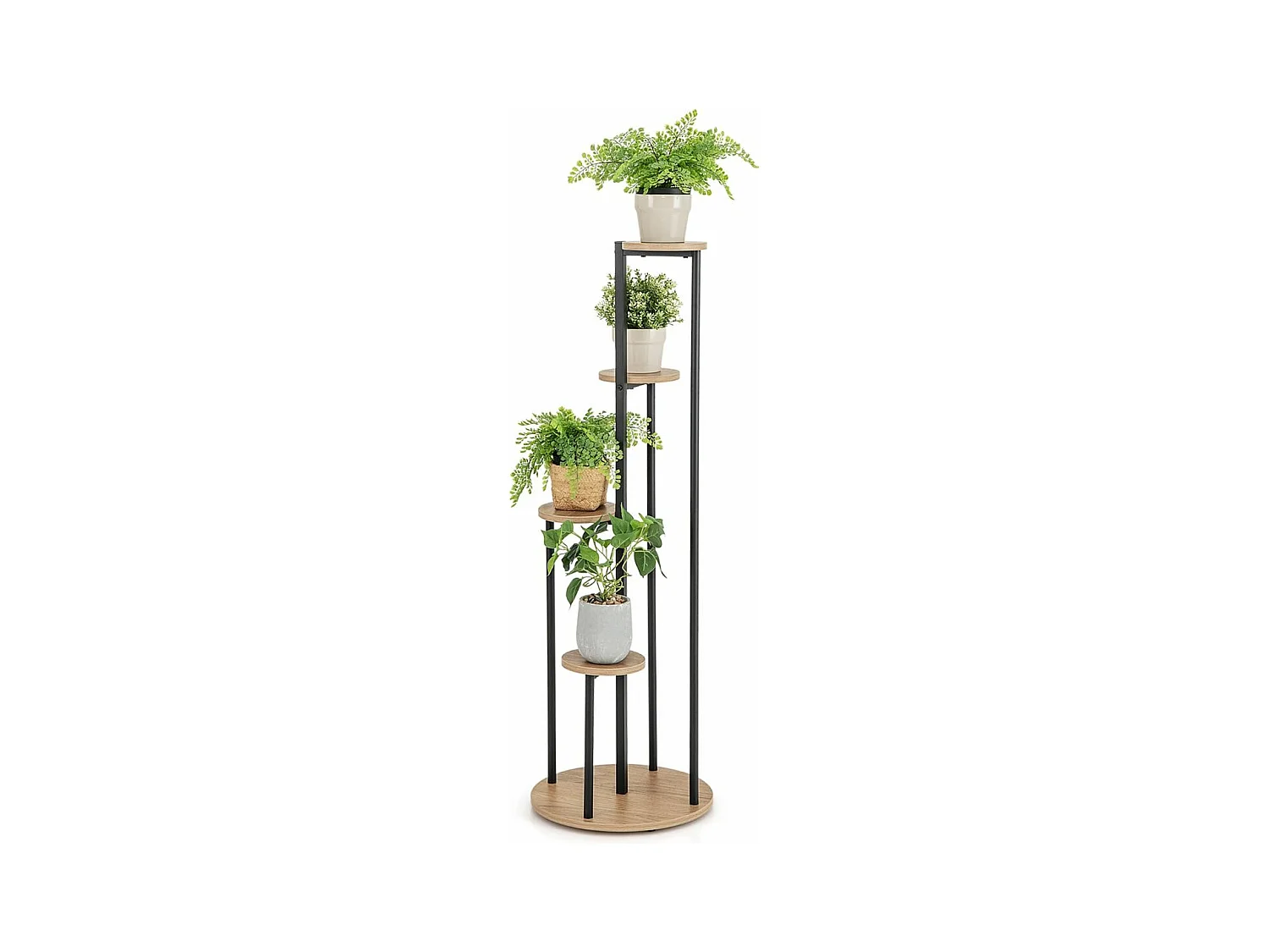 Support pour Plantes d'Intérieur à 4 Niveaux, Etagère d'Angle de H125 CM pour Plantes en Pot, Étagère à Fleurs avec Structure en Métal Doré (Naturel)