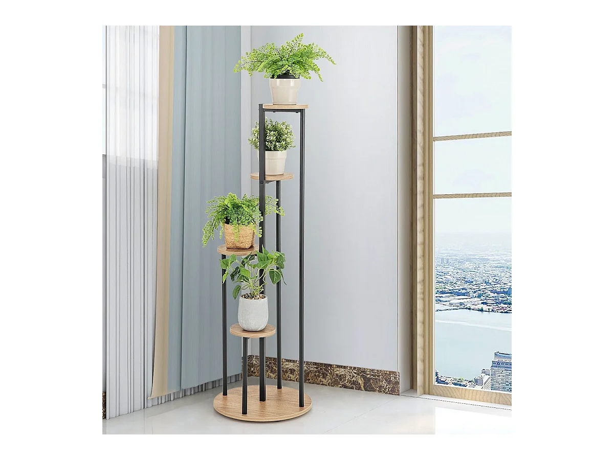 Support pour Plantes d'Intérieur à 4 Niveaux, Etagère d'Angle de H125 CM pour Plantes en Pot, Étagère à Fleurs avec Structure en Métal Doré (Naturel)