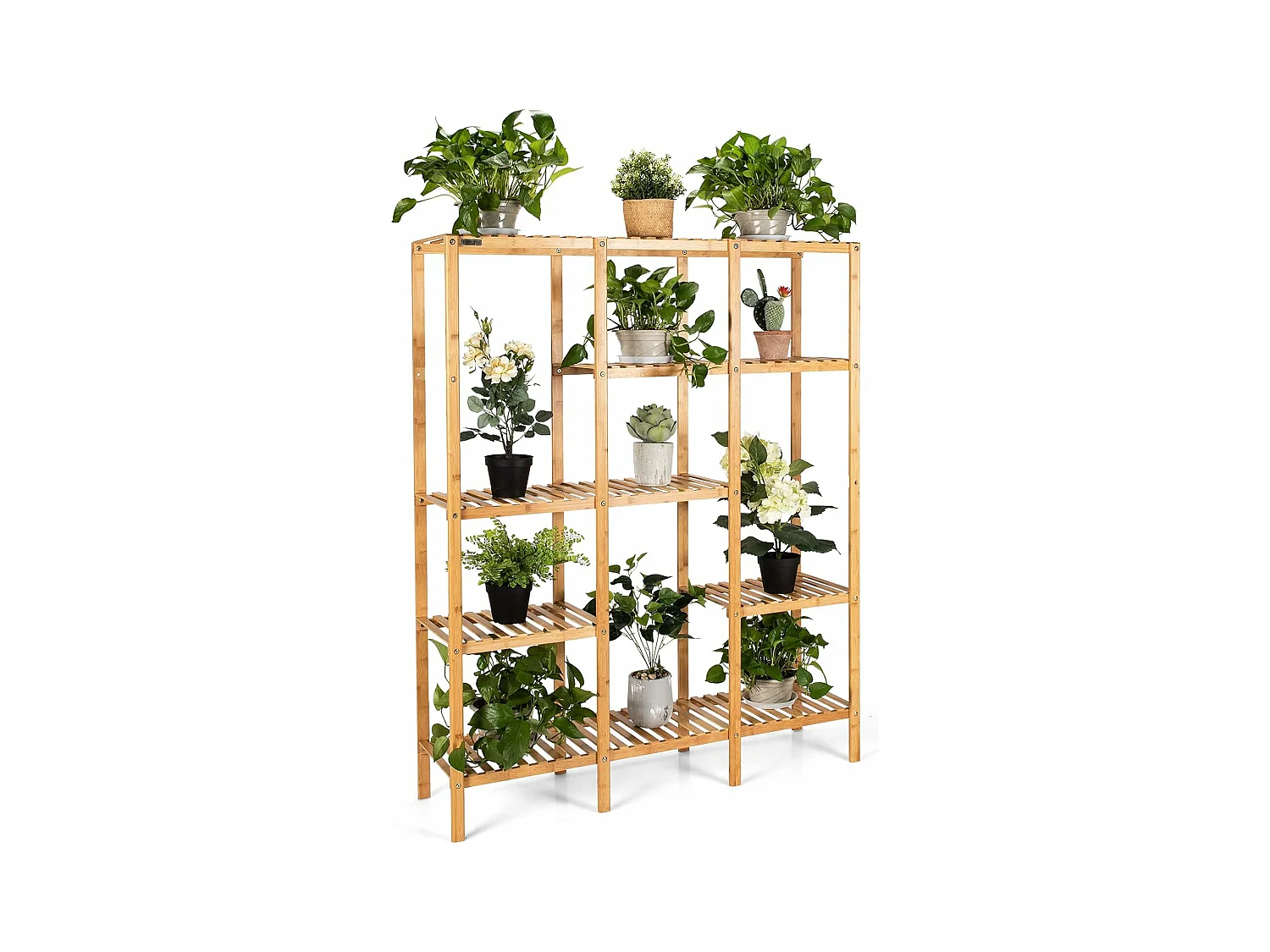 Support pour Plantes en Bambou à 5 Niveaux, Porte-Plante pour 12 Plantes en Pot Charge Max 50KG, Support de Rangements de Plantes, 114 x 31,5 x 141 cm