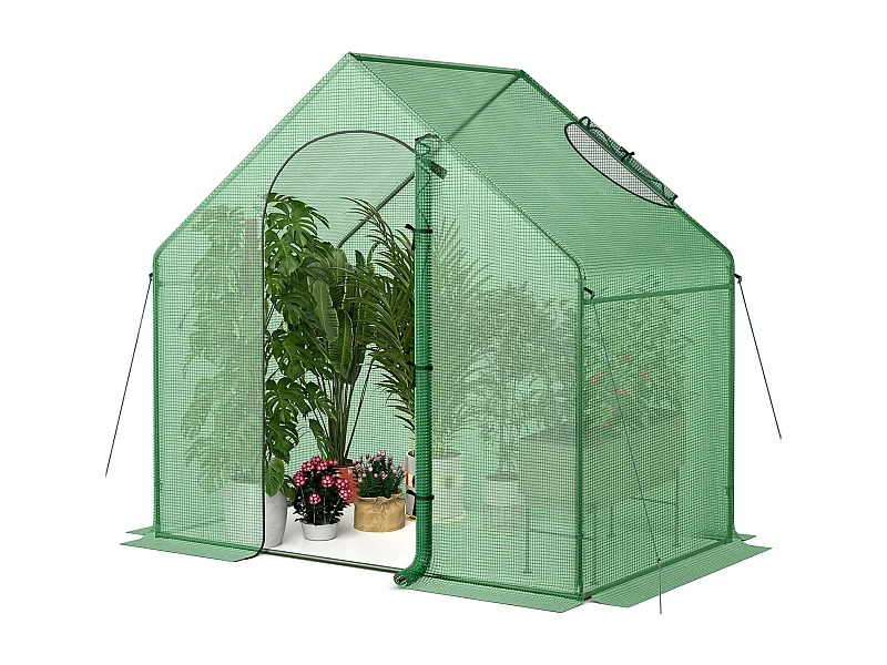 Serre de Jardin avec Housse en PE, Mini Serre de Plain-Pied avec Cadre en Métal Antirouille Porte Zippée Enroulable, 179 x 100 x 167 cm