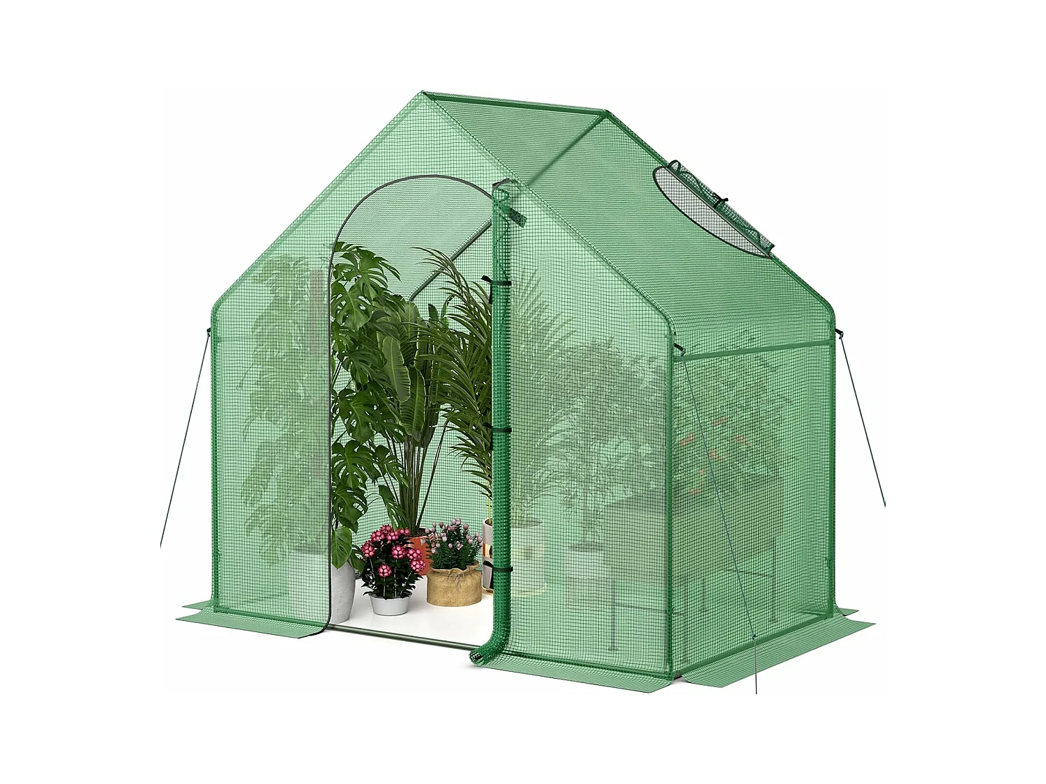 Serre de Jardin avec Housse en PE, Mini Serre de Plain-Pied avec Cadre en Métal Antirouille Porte Zippée Enroulable, 179 x 100 x 167 cm