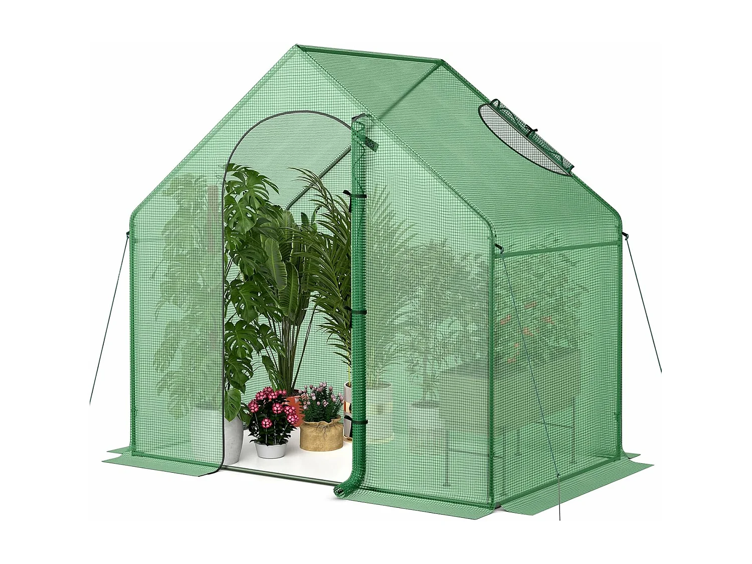 Serre de Jardin avec Housse en PE, Mini Serre de Plain-Pied avec Cadre en Métal Antirouille Porte Zippée Enroulable, 179 x 100 x 167 cm