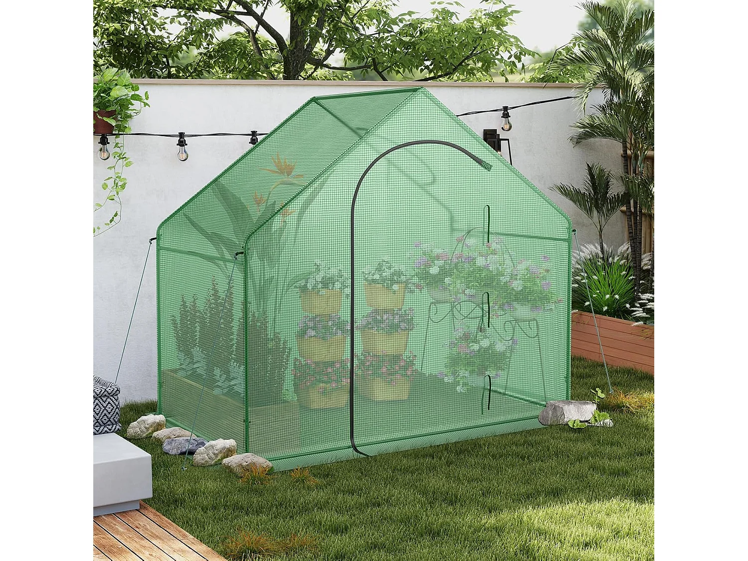 Serre de Jardin avec Housse en PE, Mini Serre de Plain-Pied avec Cadre en Métal Antirouille Porte Zippée Enroulable, 179 x 100 x 167 cm