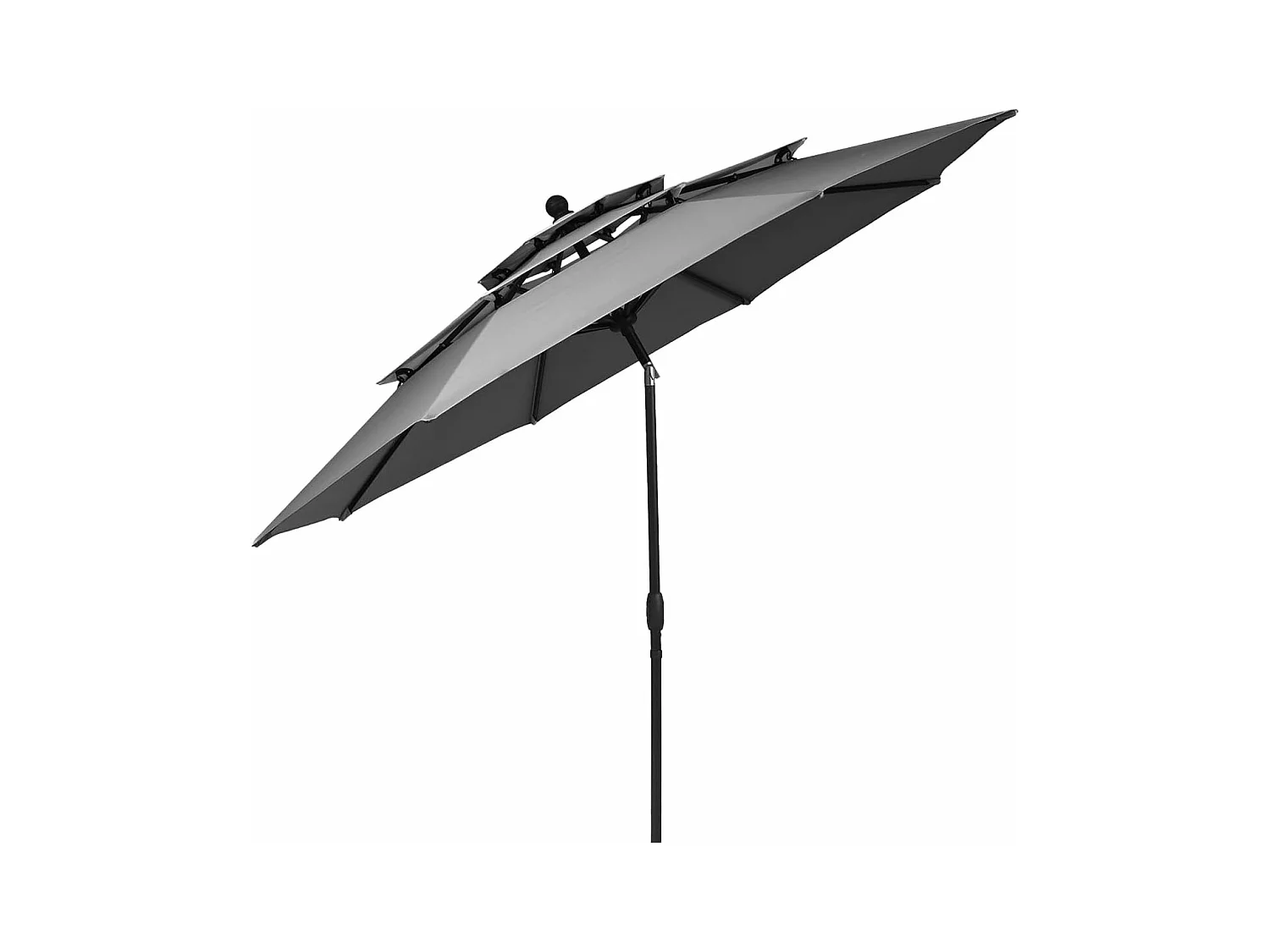 Parasol Extérieur de 3m à 3 Niveaux, Parasol de Patio Auto-inclinable Double Ventilation, Manivelle, Poteau en Aluminium pour Marché  Piscine Jardin (Gris)