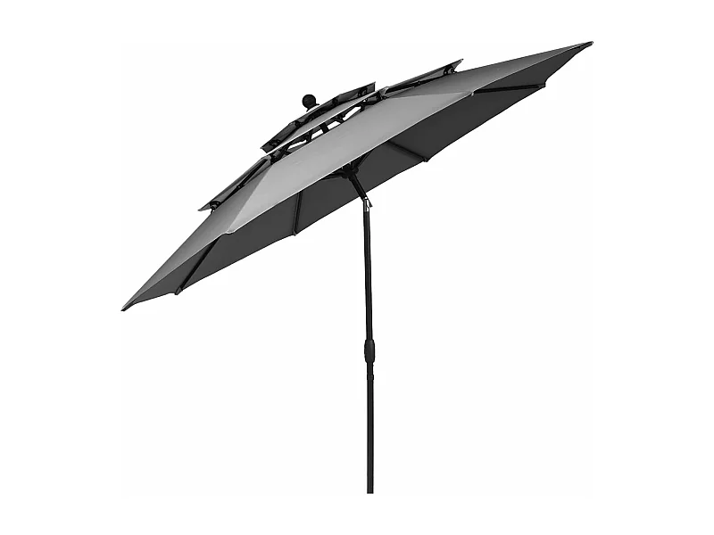 Parasol Extérieur de 3m à 3 Niveaux, Parasol de Patio Auto-inclinable Double Ventilation, Manivelle, Poteau en Aluminium pour Marché  Piscine Jardin (Gris)