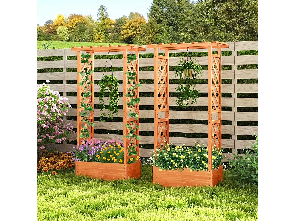 Houten hangende plantenbak met drainagegat, verhoogd tuinbed voor klimplanten, voor op het terras en in de tuin (66 x 32 x 152 cm)