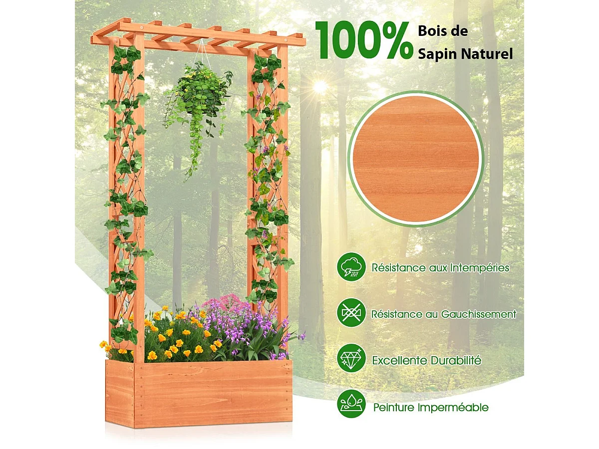 Houten hangende plantenbak met drainagegat, verhoogd tuinbed voor klimplanten, voor op het terras en in de tuin (66 x 32 x 152 cm)