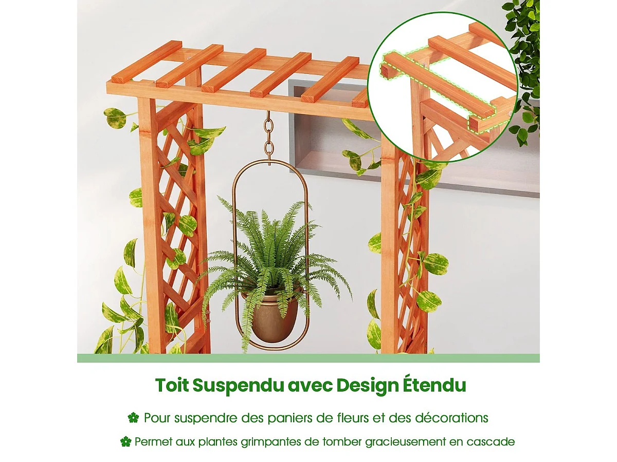 Houten hangende plantenbak met drainagegat, verhoogd tuinbed voor klimplanten, voor op het terras en in de tuin (66 x 32 x 152 cm)