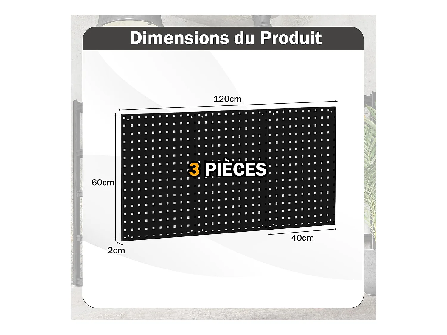 Organiseur Mural en Panneau Perforé, Kit de Rangement d'Outils en Métal avec 3 Panneaux Perforés 28 Accessoires de Suspension, Porte-outils Fixé au Mur (Noir)