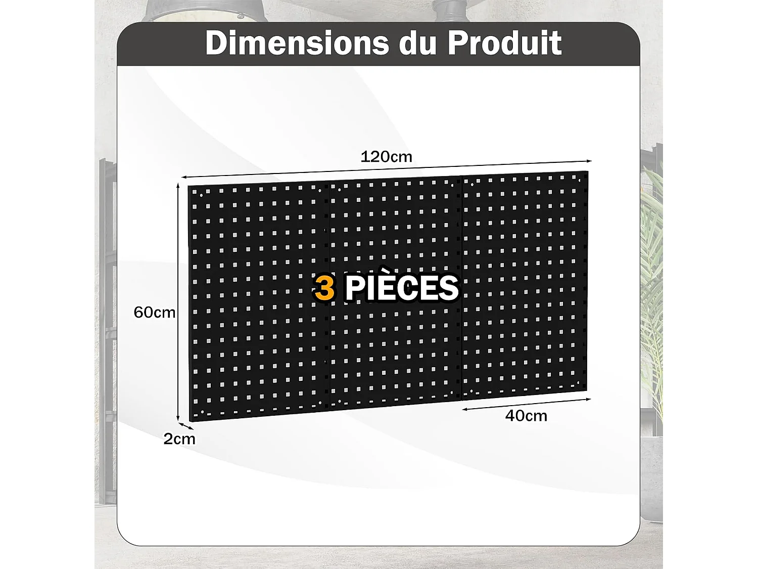 Organiseur Mural en Panneau Perforé, Kit de Rangement d'Outils en Métal avec 3 Panneaux Perforés 28 Accessoires de Suspension, Porte-outils Fixé au Mur (Noir)